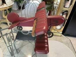 Vintage Large Wooden Carved Biplane w/Red Baron Fighter ...