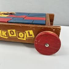 Vintage Playskool Wagon With Wood Block Set Toy Pull Along 50 Pieces Playschool | eBay