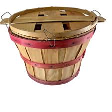 VTG Bushel Basket Lg Orchard Wooden 11" Tall Basket w Wire ...