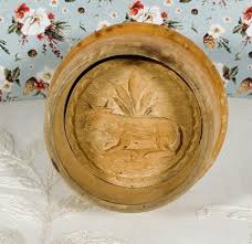 Antique Primitive Round Cow & Wheat Wood Plunger BUTTER MOLD ...