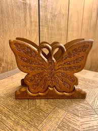 70's Retro Wooden Butterfly Napkin Holder - Etsy