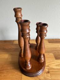 Vintage Mid Century Wooden Candelabra - Set of 5 Candles - Etsy