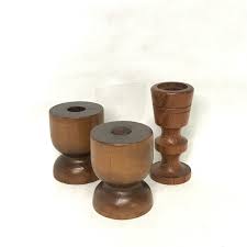 Vintage Candle Holders Handmade Turned Wood Set of 3 Retro ...