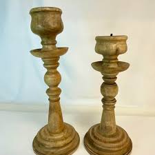Vintage Italian Rustic European Ceruse Wood Pillar Candle ...