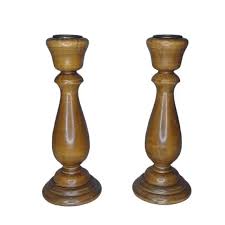 Accents | Vintage Turned Wood Candlestick Holders With Brass ...