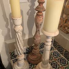 Set of 3 Candlesticks Wooden