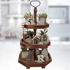 MRPAPA 3 Tiered Decorative Tray, Wood Serving Tray, Wooden Farmhouse Dessert Cupcake Stand, Wood Home Country Decor Tray, Table Fall Kitchen Decor Rustic Black Table Three Tier Tall Tray 27"x15": Buy Online