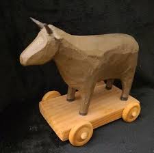 Vintage Wooden FARM Toy Cow ON Wheels Pull Toy W.O. 1981 | eBay