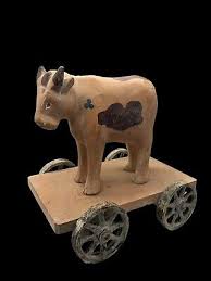 Vintage Cow Pull Toy Composite Wood or Cast Iron Wheels ...