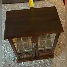 Storage & Organization | Vintage Wooden Jewelry Box With Beveled Glass Doors Mirror Back Metal Pulls | Poshmark
