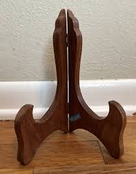 Vintage MCM Brass Inlay Wood Easel Plate Picture Artwork Display Stand 7.75 tall | eBay