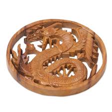 NOVICA Enraged Dragon Suar Wood Wall Relief Panel of a ...