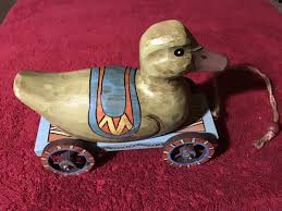 7” Long Carved Wooden Folk Art Duck on a Wagon: Hand-painted: China | eBay