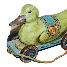 Vintage 1990s Primitive Duck Pull Toy on Wheels Wooden Rare | eBay Australia