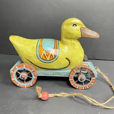 Toys | Vintage Wooden Carve Duck On Wheels Pull Toy | Poshmark