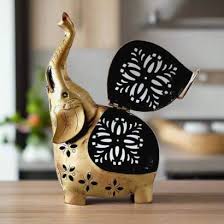 Handcrafted & Antique Metal Elephant T-Light Holder ...