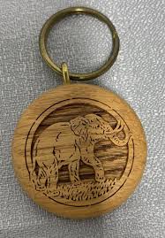 Carved Wooden Elephant Medallion Keychain | eBay