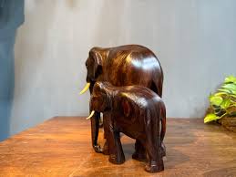 Hand Carved Rosewood Elephant Sculpture: Kerala Art, India ...
