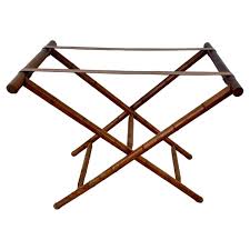Mid-Century Faux Bamboo Folding Tray Table with Leather Insert For Sale at 1stDibs | bamboo tray table, vintage bamboo tray