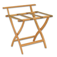 Wooden Mallet LR4 Deluxe Oak Designer Curve Luggage Rack with WallSaver #WM-LR4