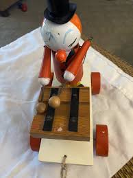 Vtg 1940s Clown Pull Toy Moves & Hits Metal Bars When Pulled Wood/Original Paint | eBay