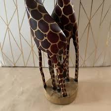 12” Vintage Hand Carved Painted Wooden Giraffe Pair African Sculpture Kenya. A4 | eBay