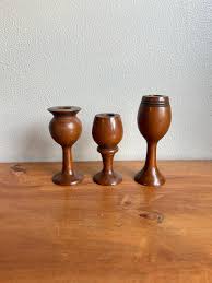 Set of Three Vintage Hand Turned Wooden Candlesticks, Wooden ...