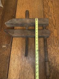 Antique Large Primitive Wooden Vise Clamp Wood Working ...