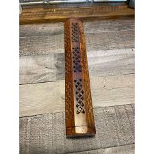 Vtg Hand Carved Wooden Incense Box Burner w/ Brass Inlays ...