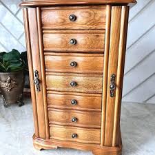 Vintage Tall Wood Jewelry Armoire With Mirror | Multi-drawer Standing Jewelry Box With Side Doors and Red Velvet Lining - Etsy