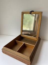 Vintage Wooden Jewelry Trinket Box With Mirror – Romantic Scene Lid Art – Felt Bottom – Two Compartments – Mid-century Storage Box - Etsy