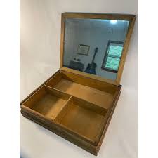 1940s Large Floral Mirrored Wooden Jewelry, Trinket or Stationary Box | Chairish