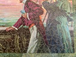 ANTIQUE VTG WOODEN JIGSAW PUZZLE " THE BIRTH OF THE STAR SPANGLED BANNER " | #3905217519