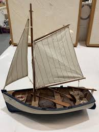 Sold at Auction: Collection of timber model sailing ships and boats. Hand painted detail. Largest is 38cm L.