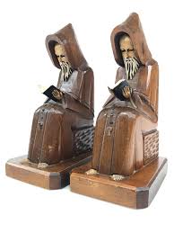 Lot - Lot of 2 Vintage Monk Bookends Carved Wood