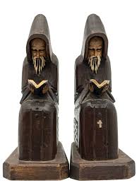Vintage Hand Carved Wood Monk Figurines Religious ...