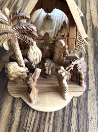 Vintage Handcarved Wooden One Piece Nativity Scene 8” Tall. Palm Trees | eBay