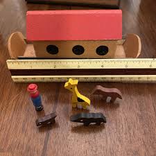 Vintage Handmade Wooden Noahs Ark Toy With 6 Animals ...