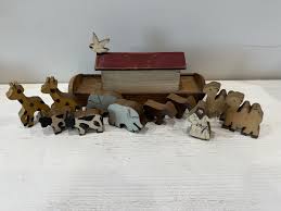 Vtg Noah's Ark Hand made Carved Painted Folk Art Primitive ...