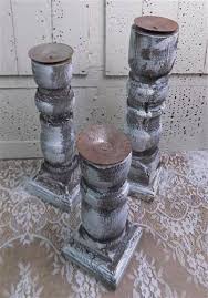 3 Painted Gray Wood Pillar Candlestick Holders, Mantel Decor, Table Ce – The Old Grainery