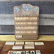 Vintage Handmade Perpetual Calendar Solid Wood Hand Painted ...