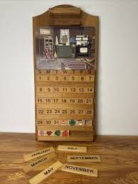 Vintage Perpetual Calendar Folk Art Wooden Tiles Cottage ...
