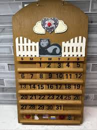 Vintage Hand Painted Wooden Kitty Cat Theme Perpetual Wall ...