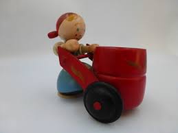 Small Wooden Farm Girl Pushing Red Wheelbarrow | eBay