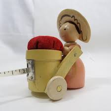 Pin Cushion Tape Measure Wood Figure Pushing Cart ...