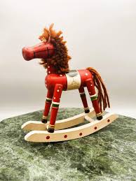 Vintage Handpainted Wooden Rocking Horse: Christmas Folk Art ...