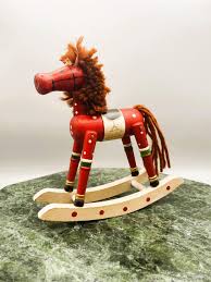 Vintage Handpainted Wooden Rocking Horse: Christmas Folk Art ...