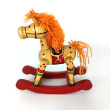 Vintage Christmas Wooden Rocking Horse Ornament - 4” Painted ...