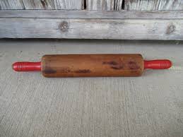 Primitive Antique Vintage Wooden Rolling Pin with Red Painte