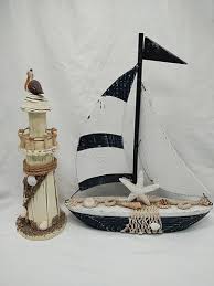 Set Of (2) Wooden Bathroom Sailboat And Pier Home Decor 12 ...